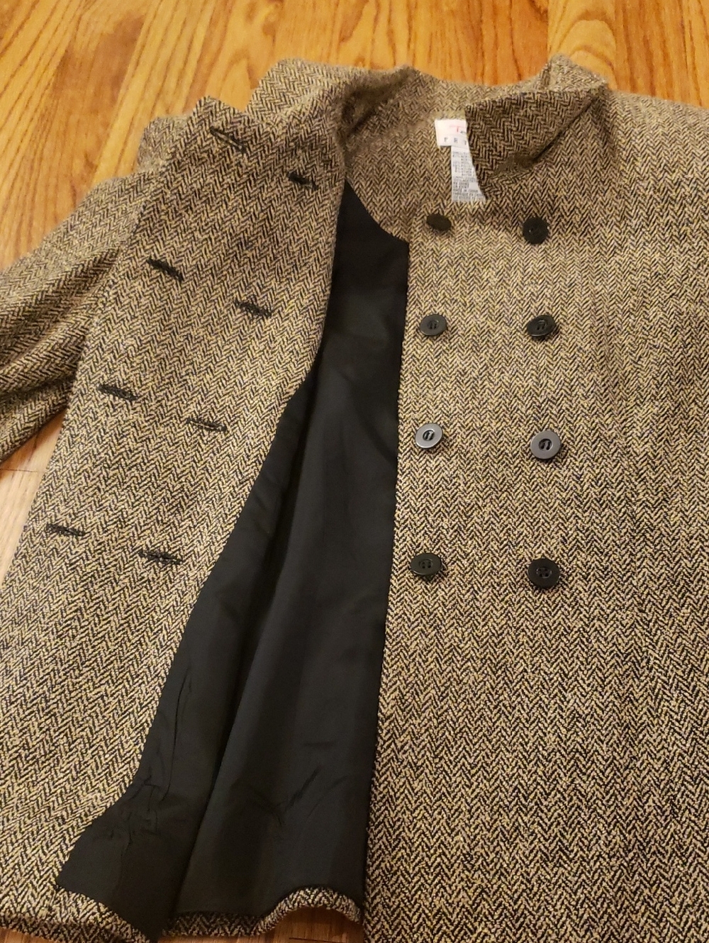 Vtg Talbots Women's Double-Breasted Herringbone Blazer in Tan and Black - 10P - Picture 5 of 13